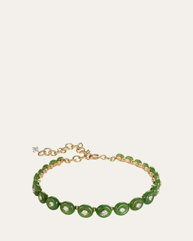 18K Yellow Gold Surrounding Small Bracelet with Diamonds and Jade